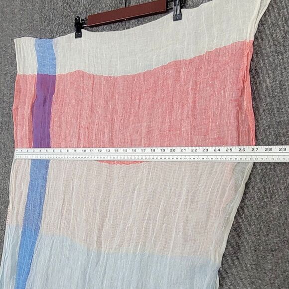 Gap Scarf Womens Red Off White Blue Colorblock 100% Linen Fringed Wrap 78x27 NEW - Picture 6 of 10